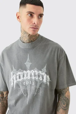 Tall Oversized Homme Cross T-shirt In Grey | BoohooMAN UK