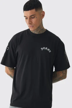 Tall Oversized Homme Print & Cross Embroidered T-Shirt | BoohooMAN UK