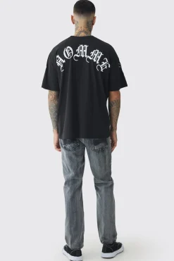 Tall Oversized Homme Print & Cross Embroidered T-Shirt | BoohooMAN UK