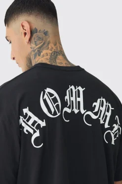 Tall Oversized Homme Print & Cross Embroidered T-Shirt | BoohooMAN UK