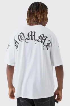 Tall Oversized Homme Print & Cross Embroidered T-Shirt | BoohooMAN UK