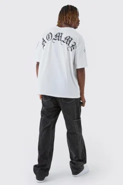 Tall Oversized Homme Print & Cross Embroidered T-Shirt | BoohooMAN UK