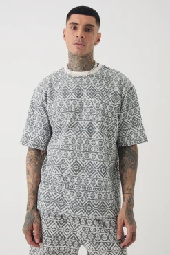 Tall Oversized Jacquard Abstract T-shirt | BoohooMAN UK