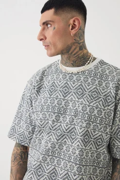 Tall Oversized Jacquard Abstract T-shirt | BoohooMAN UK