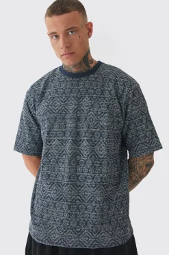 Tall Oversized Jacquard Abstract T-shirt | BoohooMAN UK