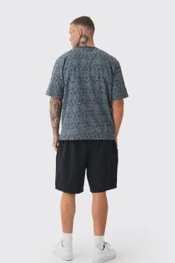 Tall Oversized Jacquard Abstract T-shirt | BoohooMAN UK