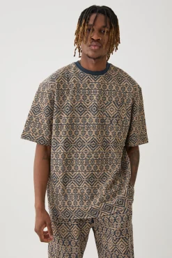 Tall Oversized Jacquard Abstract T-shirt | BoohooMAN UK