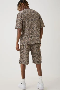 Tall Oversized Jacquard Abstract T-shirt | BoohooMAN UK