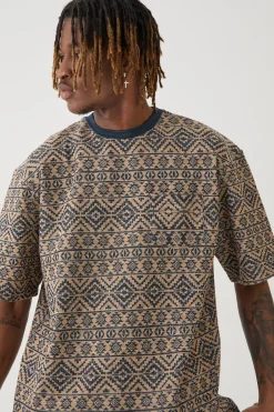 Tall Oversized Jacquard Abstract T-shirt | BoohooMAN UK