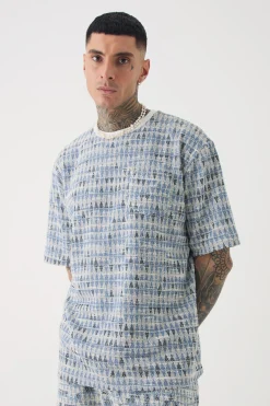 Tall Oversized Jacquard Geo T-shirt | BoohooMAN UK