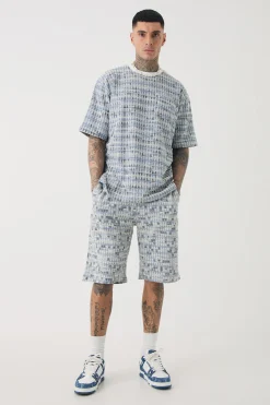 Tall Oversized Jacquard Geo T-shirt | BoohooMAN UK