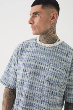 Tall Oversized Jacquard Geo T-shirt | BoohooMAN UK