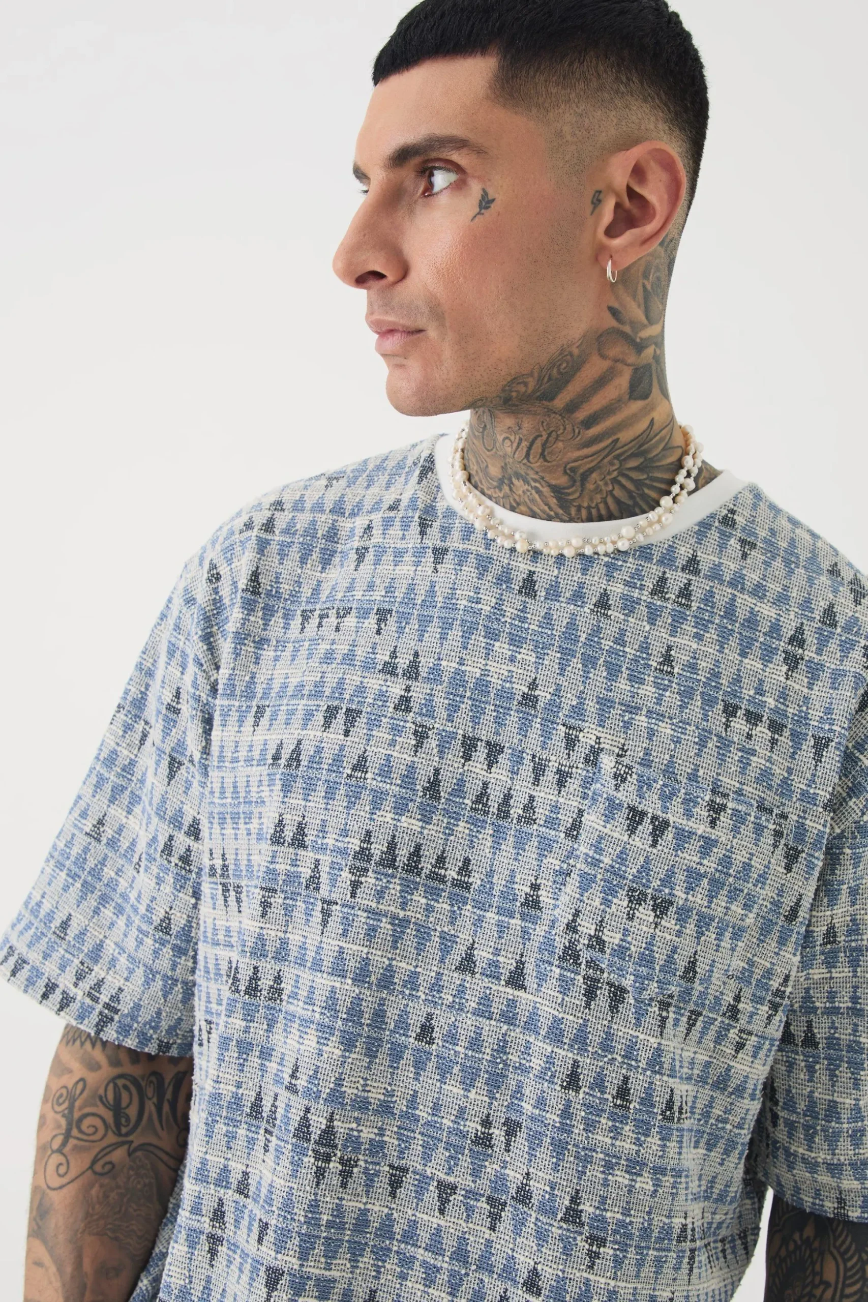 Tall Oversized Jacquard Geo T-shirt | BoohooMAN UK
