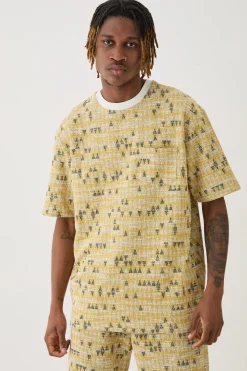 Tall Oversized Jacquard Geo T-shirt | BoohooMAN UK