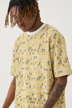 Tall Oversized Jacquard Geo T-shirt | BoohooMAN UK
