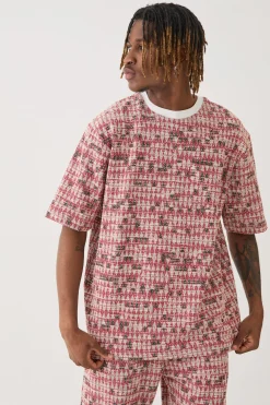 Tall Oversized Jacquard Geo T-shirt | BoohooMAN UK