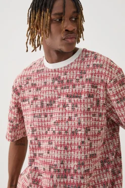 Tall Oversized Jacquard Geo T-shirt | BoohooMAN UK