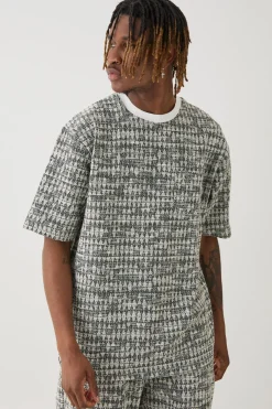 Tall Oversized Jacquard Geo T-shirt | BoohooMAN UK