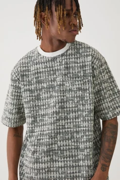 Tall Oversized Jacquard Geo T-shirt | BoohooMAN UK
