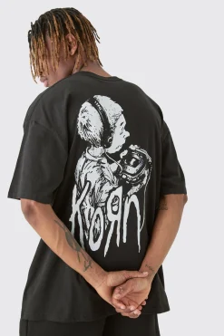 Tall Oversized Korn License T-shirt In Black | BoohooMAN UK
