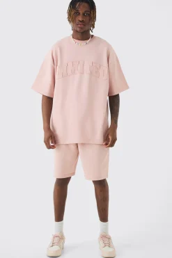 Tall Oversized Limited Washed T-shirt & Short Set | BoohooMAN UK
