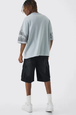 Tall Oversized Line Drawing Knitted T-shirt | BoohooMAN UK