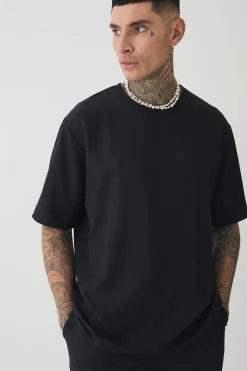 Tall Oversized Linen T-shirt In Black | BoohooMAN UK