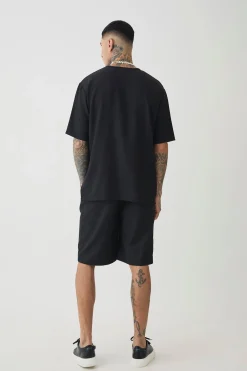 Tall Oversized Linen T-shirt In Black | BoohooMAN UK