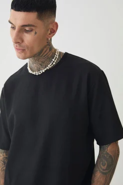 Tall Oversized Linen T-shirt In Black | BoohooMAN UK