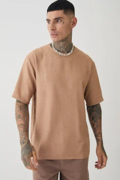 Tall Oversized Linen T-shirt | BoohooMAN UK