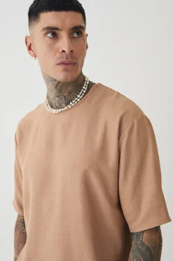 Tall Oversized Linen T-shirt | BoohooMAN UK