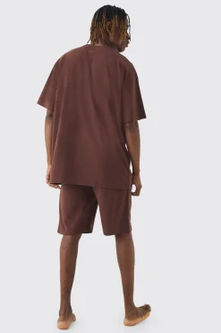 Tall Oversized Lounge Short Set In Chocolate | BoohooMAN UK