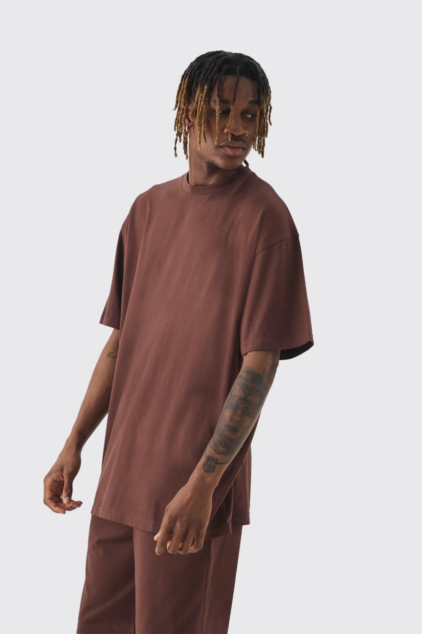 Tall Oversized Lounge Short Set In Chocolate | BoohooMAN UK