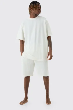 Tall Oversized Lounge Short Set In Ecru | BoohooMAN UK