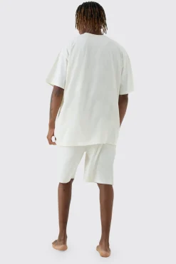 Tall Oversized Lounge Short Set In Ecru | BoohooMAN UK