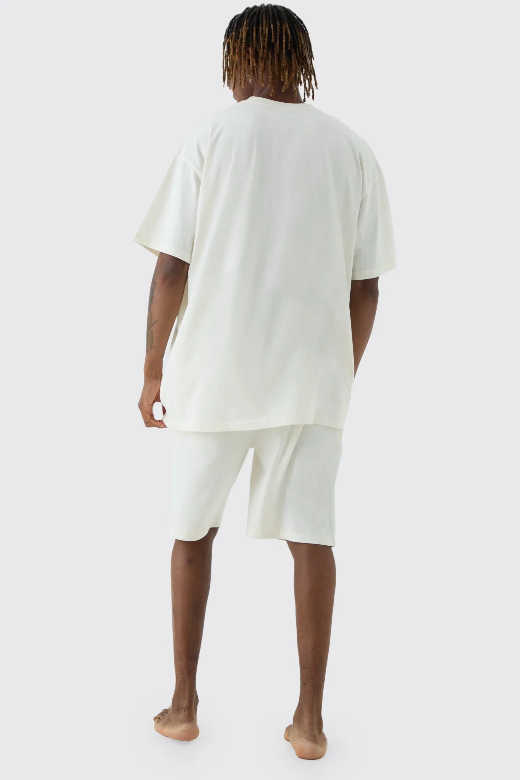 Tall Oversized Lounge Short Set In Ecru | BoohooMAN UK