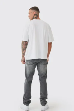 Tall Oversized Man Diamond Embroidered T-shirt In White | BoohooMAN UK