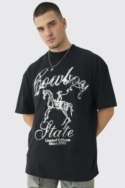 Tall Oversized Metallic Print Cowboy T-Shirt | BoohooMAN UK