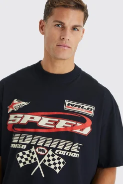 Tall Oversized Moto Racing Print T-shirt | BoohooMAN UK