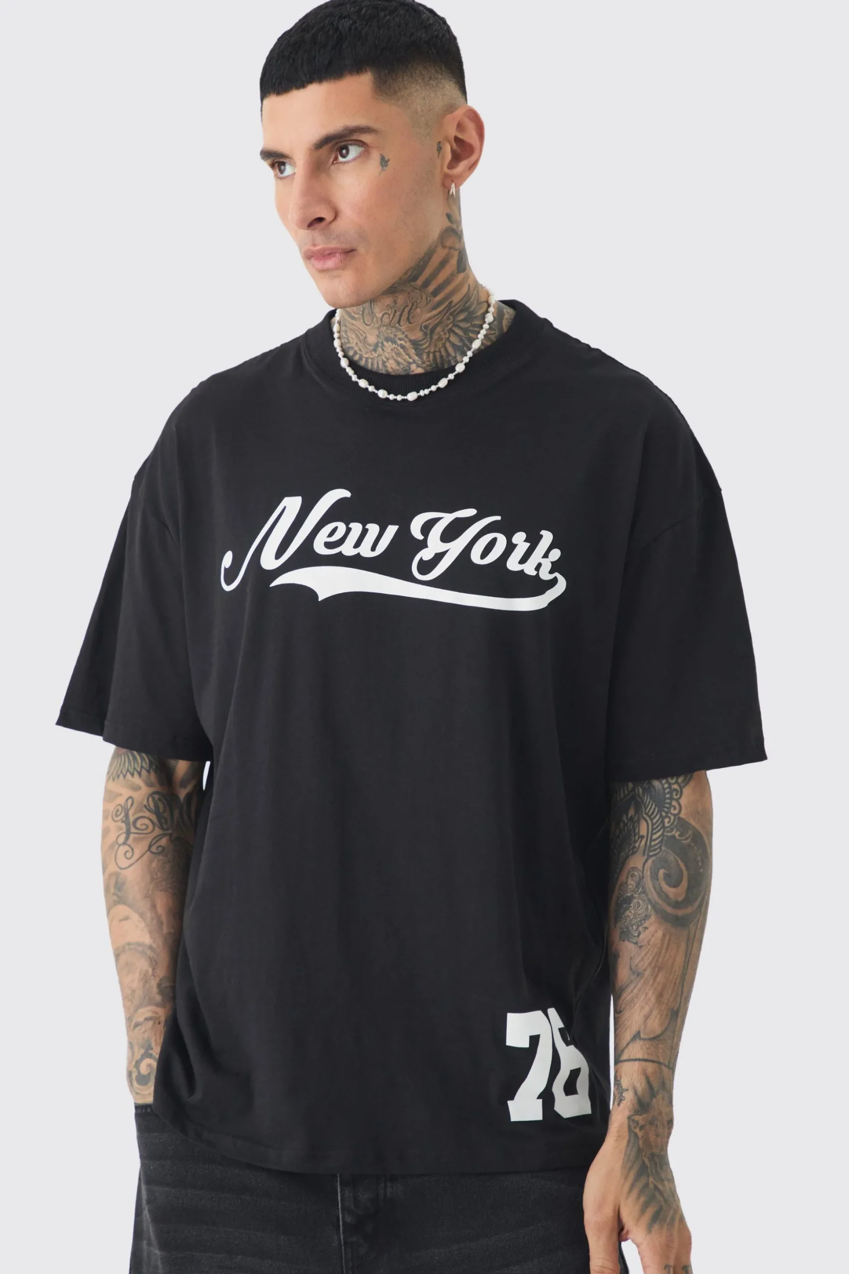 Tall Oversized New York Varsity Print T-shirt | BoohooMAN UK