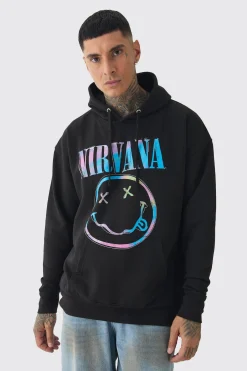 Tall Oversized Nirvana Face License Print Hoodie | BoohooMAN UK