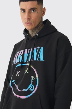 Tall Oversized Nirvana Face License Print Hoodie | BoohooMAN UK