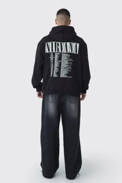 Tall Oversized Nirvana License Tour Date License Hoodie | BoohooMAN UK