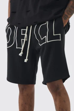 Tall Oversized OFCL Applique Jersey Shorts | BoohooMAN UK