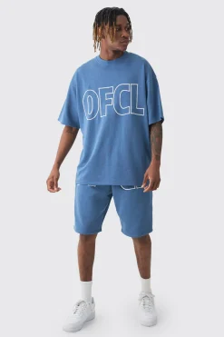 Tall Oversized Ofcl Applique T-shirt & Short Set | BoohooMAN UK