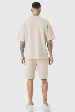 Tall Oversized OFCL Embroidered T-Shirt & Short Set | BoohooMAN UK