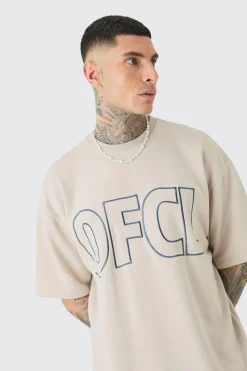 Tall Oversized OFCL Embroidered T-Shirt & Short Set | BoohooMAN UK