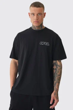 Tall Oversized Ofcl Embroidered T-shirt In Black | BoohooMAN UK