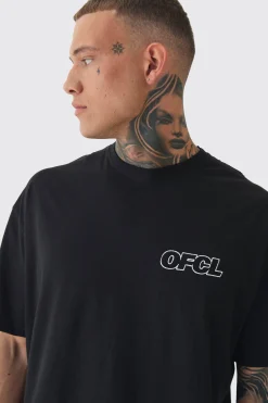 Tall Oversized Ofcl Embroidered T-shirt In Black | BoohooMAN UK