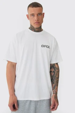 Tall Oversized OFCL Embroidered T-shirt In White | BoohooMAN UK